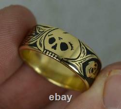 Momento Mori 18 Carat Gold and Black Enamel Skull Skeleton Ring Size L 7mm Wide