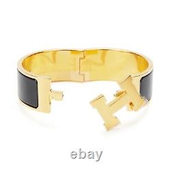 NWT 2021 Authentic Hermès Black Enamel Gold Metal Clic Clac H PM Bangle Bracelet