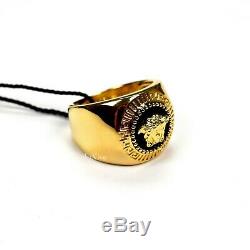 NWT $350 Gianni Versace Gold Black Enamel Medusa Logo Men's Ring 25 IT AUTHENTIC