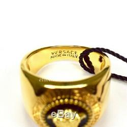 NWT $350 Gianni Versace Gold Black Enamel Medusa Logo Men's Ring 25 IT AUTHENTIC