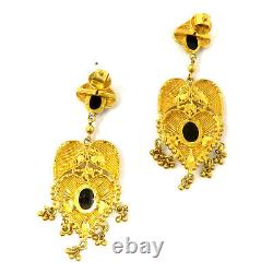 NYJEWEL 21K Gold Indian Enamel Black Onyx Earrings Necklace Ring Wedding Set