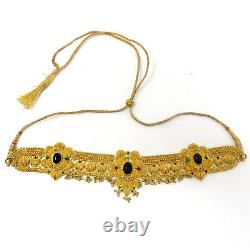 NYJEWEL 21K Gold Indian Enamel Black Onyx Earrings Necklace Ring Wedding Set