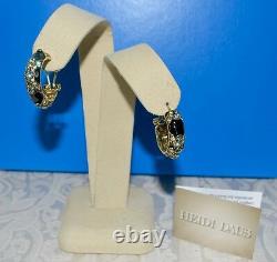 New $240 HEIDI DAUS Newport Chic Enamel 3 pc Set Necklace Pierced Earrings Black