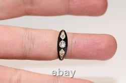 New Made 14k Gold Natural Diamond And Black Enamel Decorated Pretty Band Ring