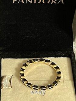 Pandora 14K Yellow Gold And Black Enamel Ring Ring. Size 9 New