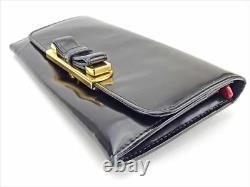 Prada Wallet Purse Long Wallet Black Gold Woman Authentic Used T5576