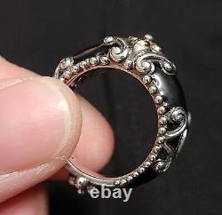 RARE! Barbara Bixby Sterling Silver 925 & 18K Black Enamel Ring, Size 6
