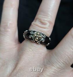 RARE! Barbara Bixby Sterling Silver 925 & 18K Black Enamel Ring, Size 6