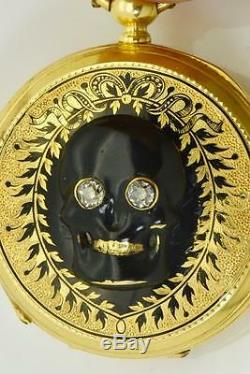 RAREST Georgian Memento Mori/Mourning black enamel Skull 18k gold&diamonds watch