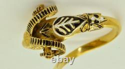 Rare Antique Victorian Ring Ram Head 14k Gold Black Enamel Ornate Occult/Zodiac