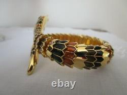 Rare Joan Rivers Snake Coil Cuff Bangle Bracelet Black Brown Enamel Gold Plated