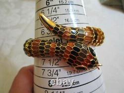 Rare Joan Rivers Snake Coil Cuff Bangle Bracelet Black Brown Enamel Gold Plated