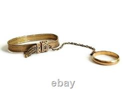Rare Victorian Handkerchief Holder & Ring in 15k Gold with Black Enamel Accents