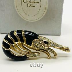 Rare Vintage Signed Christian Dior Enamel/crystal Gold Plated Shrimp Brooch/pin