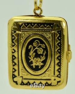 Rare antique Victorian 14k gold&black enamel Memento Mori/Mourning Skull locket