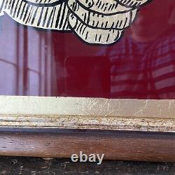 Reverse Painted Glass Antique style pointing Hand Black Gold red Vintage Frame