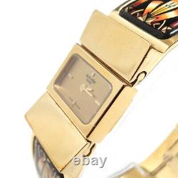 Rise-on HERMES Gold Plated Loquet Black Enamel Horse Bangle Wrist Watch #2