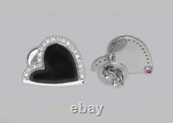 Roberto Coin Heart Earrings Diamond & Black Enamel 18ct White Gold Earrings 2005