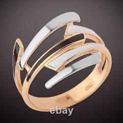 Russian solid rose gold 585 /14ct black white Enamel BICOLOR WRAP BAND Ring NWT