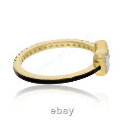 SI/H Diamond Promise Ring 14k Yellow Solid Gold Black Enamel Jewelry 0.83 Ct