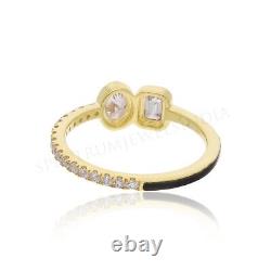 SI/H Diamond Promise Ring 14k Yellow Solid Gold Black Enamel Jewelry 0.83 Ct