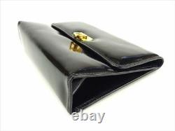 Salvatore Ferragamo Pouch Bag Ganchini Black Gold Enamel leather Woman D1907
