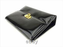 Salvatore Ferragamo Pouch Bag Ganchini Black Gold Enamel leather Woman D1907
