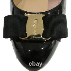 Salvatore Ferragamo vara pumps heel enamel Black Gold Used Women size 8 1/2