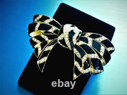 Sensational Ciner Black Enamel Clear Swarovski Crystals Gold Tone Bow Brooch Cf9