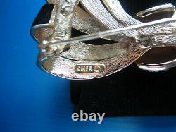 Sensational Ciner Black Enamel Clear Swarovski Crystals Gold Tone Bow Brooch Cf9