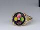 Signed 14k Yellow Gold Onyx And Enamel Flower Ring Size 6