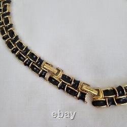 Signed D'Orlan vintage double weave black enamel and gold necklace