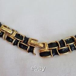 Signed D'Orlan vintage double weave black enamel and gold necklace