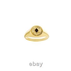 Signet Band Ring Men Women Solid 14K Real Gold Black Enamel Round Pinky Ring