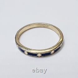 Solid 10K Yellow Gold Blue Enamel with Clover Stackable Ring Size 6.75