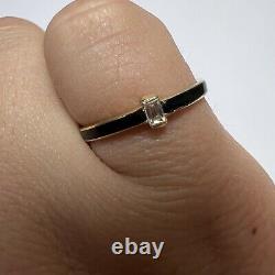 Solid 14K Yellow Gold Black Enamel Band With Baguette Diamond Ring Size 7.25