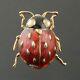 Solid 14k Yellow Gold, Black & Red Enamel Ladybug Estate Insect Pin, Brooch