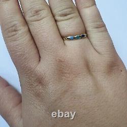 Solid 14K Yellow Gold Blue Enamel Hearts Evil Eye Stackable Ring Size 8
