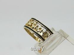 Solid 14k Yellow Gold Flower Black Enamel Inlay Edging 8.7mm Band Ring Size 9