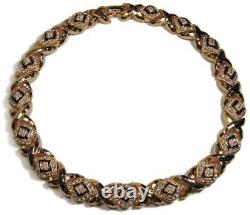 St John Crystal Rhinestone & Black Enamel Choker Length Gold Plated Necklace