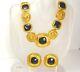 Statement Gold Black Enamel Jewelry Set Collar Necklace Earrings Clip-on Vintage