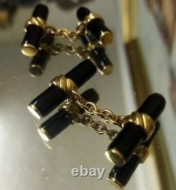 Stunning 9ct Gold & Black Enamel chain link Cufflinks