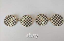 Stunning Antique Art Deco Solid 9ct Rose Gold Chequered Enamel Cuff Links