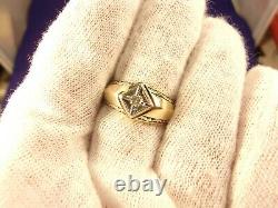Super Rare Vtg Antique Art Deco Mens 14k Yellow Gold, Diamond +black Enamel Ring