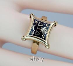 Superb Vintage 14K Gold Black Enamel Delta Tau Delta Fraternity Ring Size 8