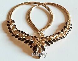 TRIFARI Black Enamel Gold-Tone Cascading Floral Bib Necklace Bracelet & Earrings