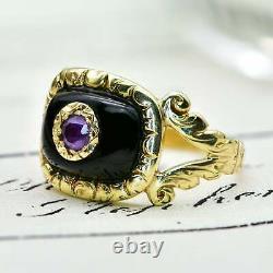 The Antique Early Victorian Amethyst and Black Enamel Mourning Ring