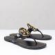 Tory Burch Miller Black/gold Logo Leather Thong Sandals, Size 6.5 M