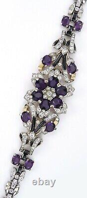 Trifari'Alfred Philippe' Pave Amethyst & Black Enamel Star Flower Bracelet