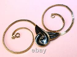 Trifari Signed Vintage 1970s/80s Black Enamel Abstract Pendant Necklace